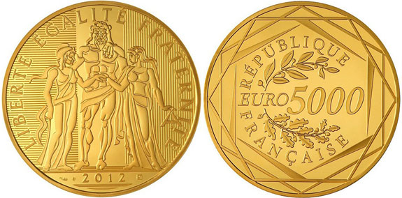 Франция пусна златни монети с номинал от 5000 евро