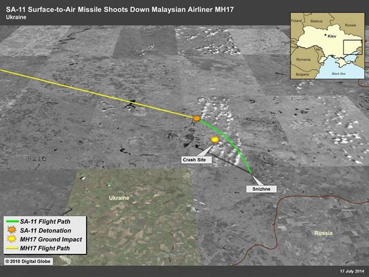 УНИАН: САЩ представиха схема на полета на ракетата, свалила МН17