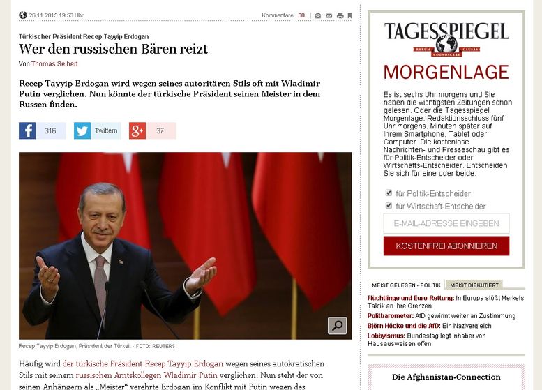 Tagesspiegel: Русия ще покаже на Турция мястото й в света