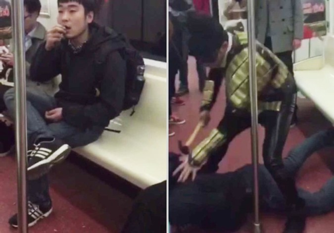 Супергерой преби пътник в метрото заради семки (СНИМКИ/ВИДЕО)