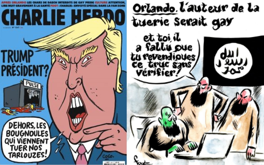 „Шарли Ебдо” се бъзика с касапницата в Орландо и гейовете сред ислямистите