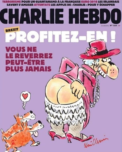 Charlie Hebdo коментира „Брекзит”, нарече кралицата „дърта вещица” (СНИМКИ)