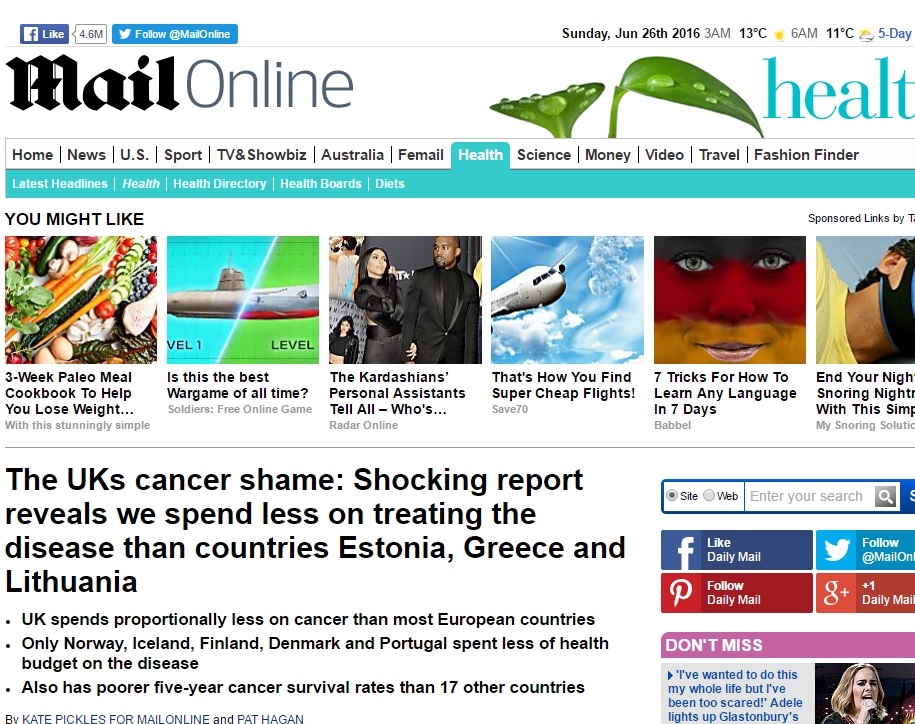 "Дейли Мейл": България дава повече пари за лечение на рака от нас!