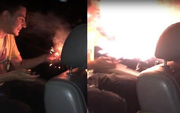 Шокиращ момент! „Брато” запали фойерверки в джип по време на движение и стана страшно (ВИДЕО)