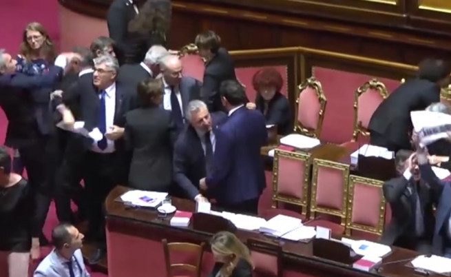 Бой в парламента на Италия, министърката на образованието ранена! (ВИДЕО)