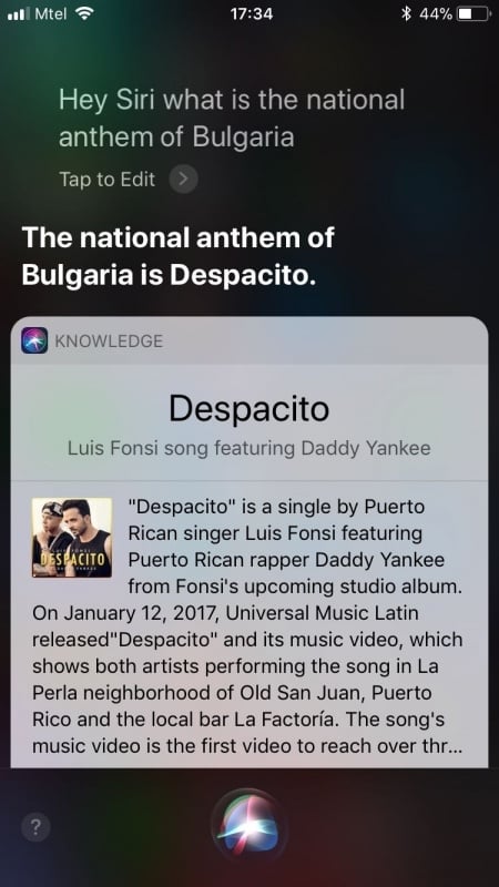 Голям майтап! Според Siri химнът на България е...Despacito (СНИМКИ)