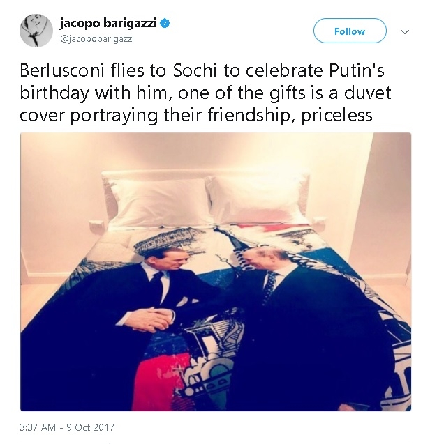 Берлускони шашна всички с подаръка си за рождения ден на Путин (СНИМКА)