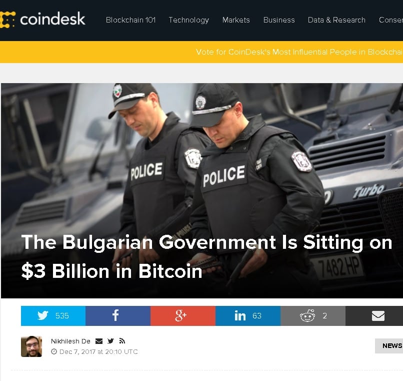 Coindesk: България е конфискувала биткойни за над $3,3 милиарда!