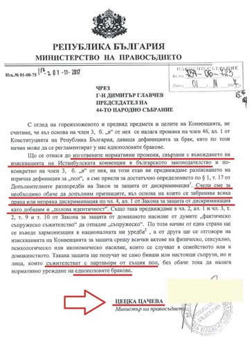 В ДОКУМЕНТ Цачева направила голямо разкритие, свързано с Истанбулската конвенция