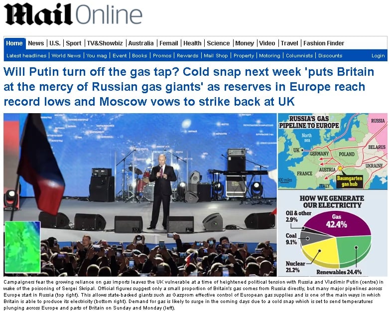 „Дейли Мейл”: Ще врътне ли кранчето Путин? Великобритания е оставена на милостта му насред студ и привършващи газови запаси
