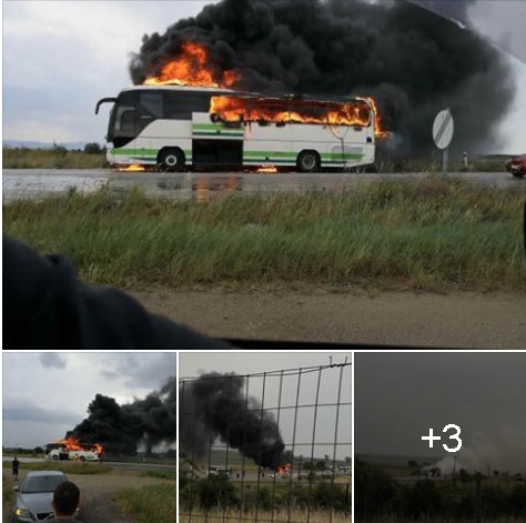 Мълния удари автобус в Гърция, той изгоря напълно
