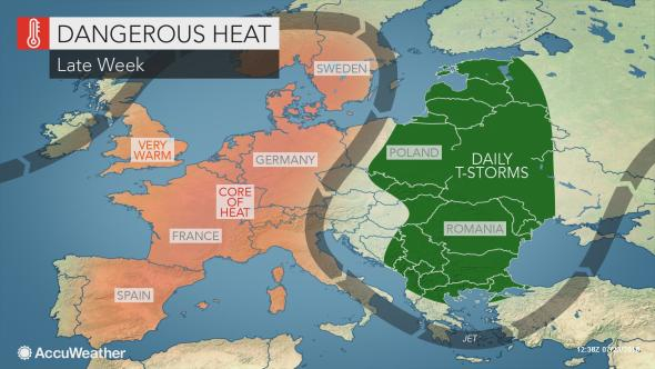 В България вали, гърми и трещи, а в Европа е пъкъл и ще става още по-жегаво (КАРТИ)