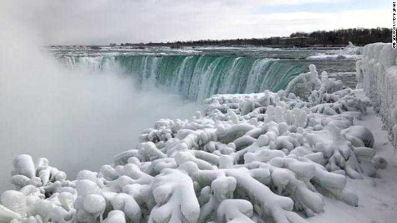 Уникално! Ниагарският водопад частично замръзна поради студено време (СНИМКИ)