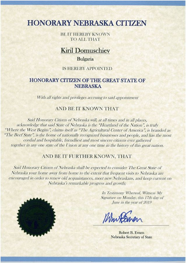 Вижте СНИМКИ от официалното награждаване на Кирил Домусчиев за почетен гражданин на Небраска