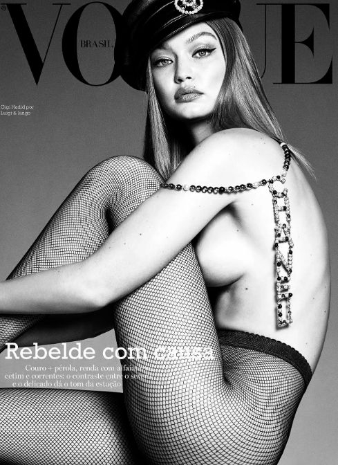 Джиджи Хадид изгря на корицата на Vogue само по мрежест чорапогащник СНИМКА 18+