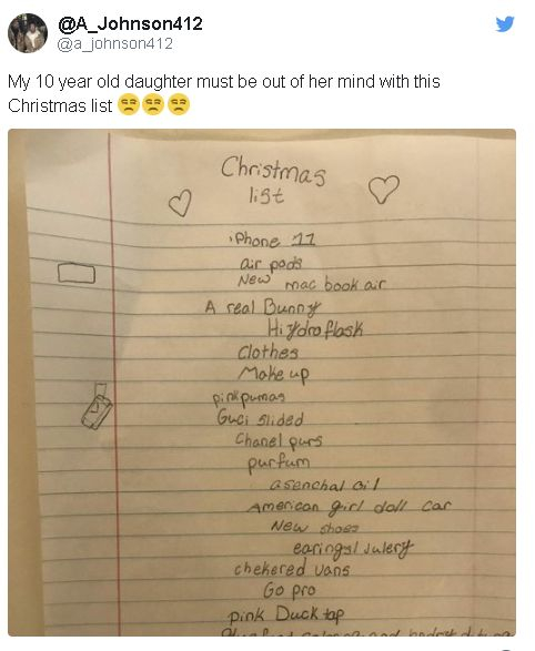 Татко втрещи мрежата с писмото на 10-годишната си щерка до Дядо Коледа СНИМКА