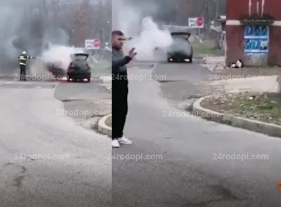 Огнен екшън в Крумовград: Кола гори, шофьорът изскача в движение ВИДЕО 