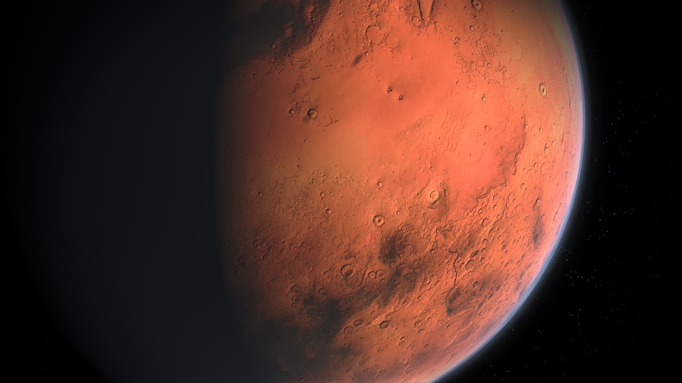 Публикуваха снимка на марсиански кратер, покрит с лед