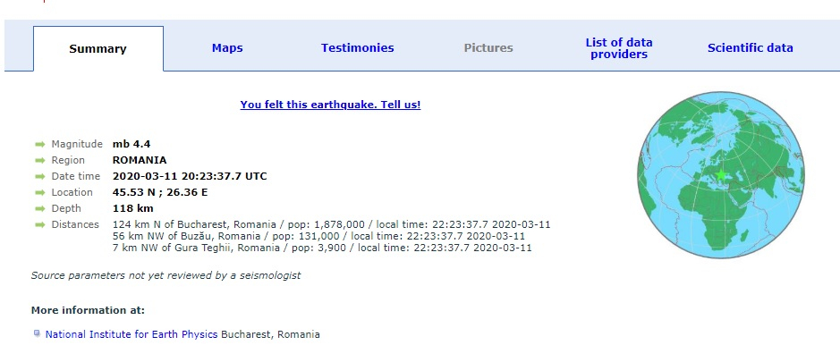 Силно земетресение на километри от България 