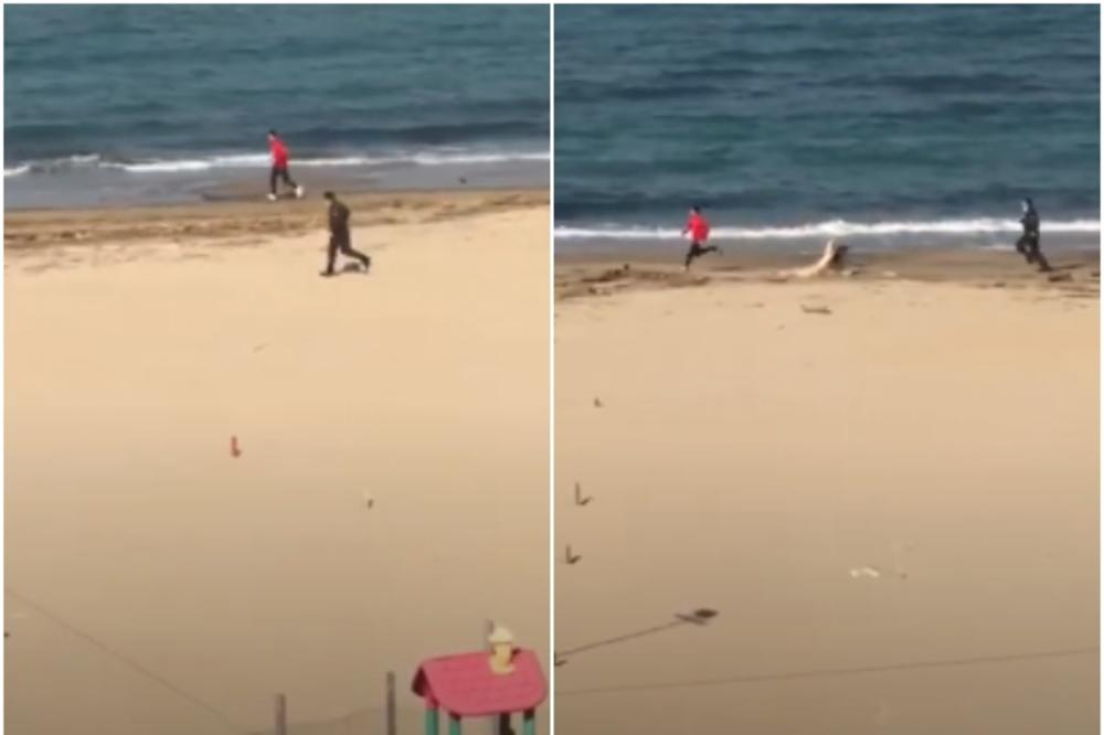 Решението на този мъж да потича по плажа му излезе много солено ВИДЕО