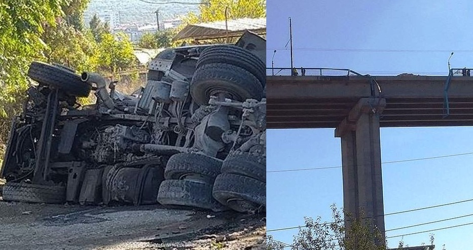 Камион рухна от Аспаруховия мост във Варна СНИМКИ
