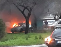 Зрелищни кадри: Кола изгоря като факла в Бургас ВИДЕО