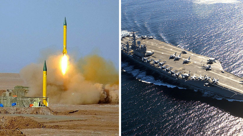 На косъм от война!  Ирански ракети паднаха до американски самолетоносач ВИДЕО