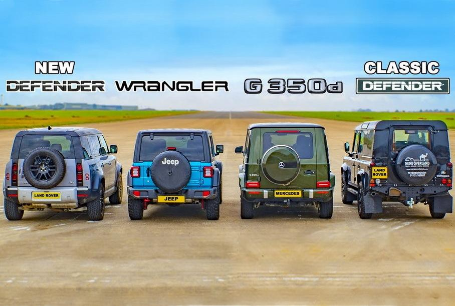 Драг гонка: Jeep Wrangler и Mercedes-Benz G-Class срещу Land Rover Defender ВИДЕО