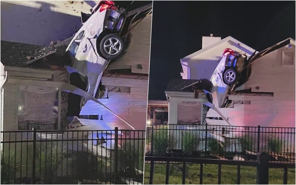 Зрелище: Кола влетя през покрива на къща в спалнята на семейство ВИДЕО