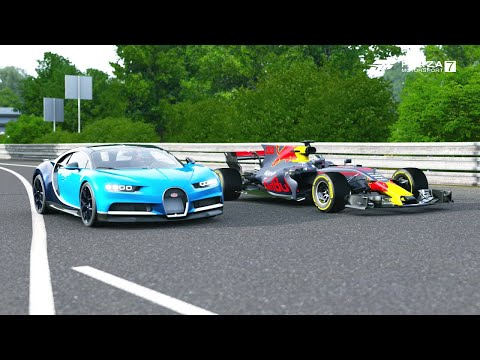 Уникална автобитка: Болид от Формула 1 срещу Bugatti Chiron ВИДЕО