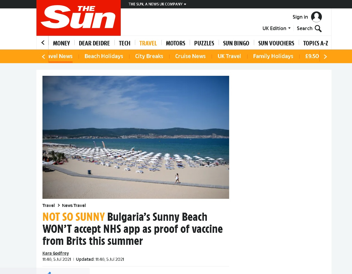 Британският "Сън" размаха пръст на Слънчев бряг, а причината е... 