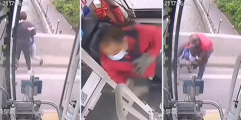 Шофьор на автобус спаси жена и дете, секунда преди да намерят смъртта си ВИДЕО