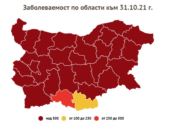 България свети в тъмночервено, К-19 пощади само тези две области КАРТА