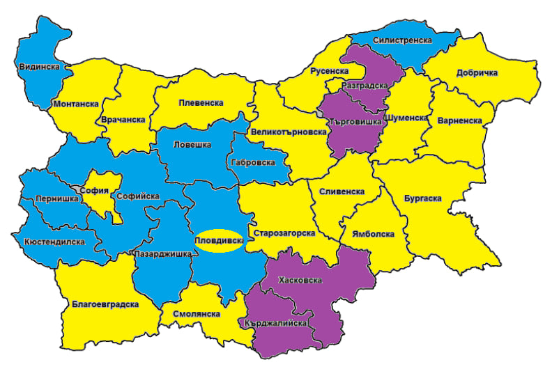 КАРТАТА на България грейна в нови цветове според най-новите данни на ЦИК по области 