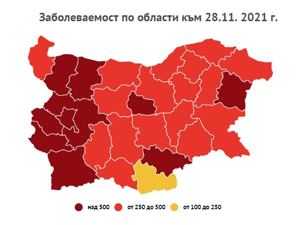 Ковид КАРТА показва коя част на България продължава да свети в тъмночервено