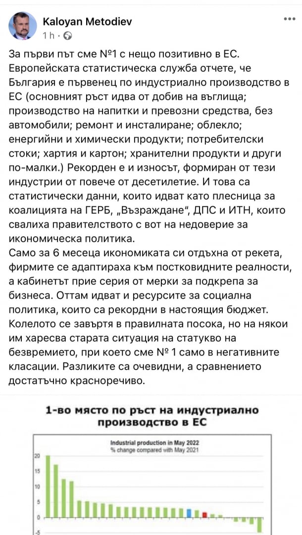 Калоян Методиев: За първи път сме №1 с нещо позитивно в Европа