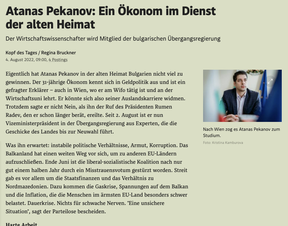 Австрийският в. "Щандард" разкри плановете на Пеканов за властта