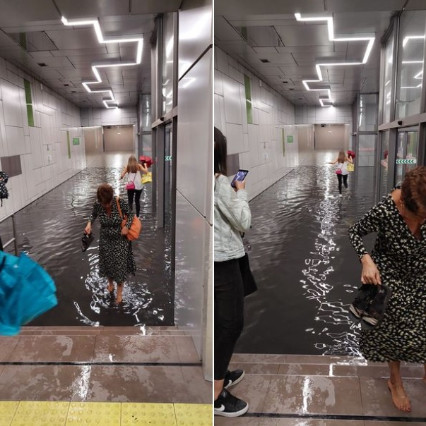 Проливният дъжд в София наводни станция на метрото СНИМКИ 
