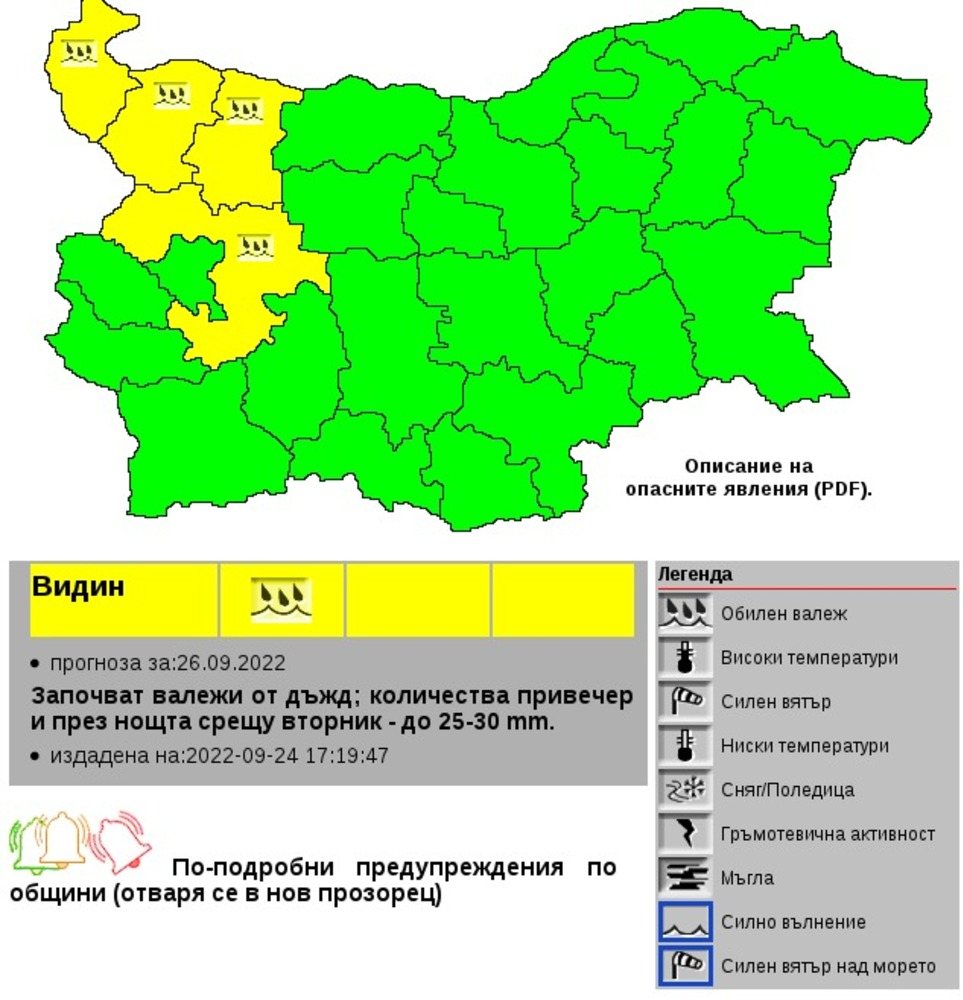 НИМХ спешно предупреди за обилни валежи до часове в тези области на България КАРТА