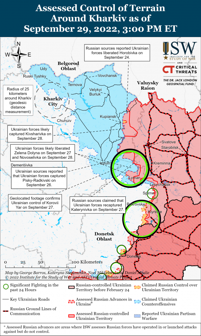 Доклад на ISW: Руснаците са хванати в капан в Лиман КАРТА