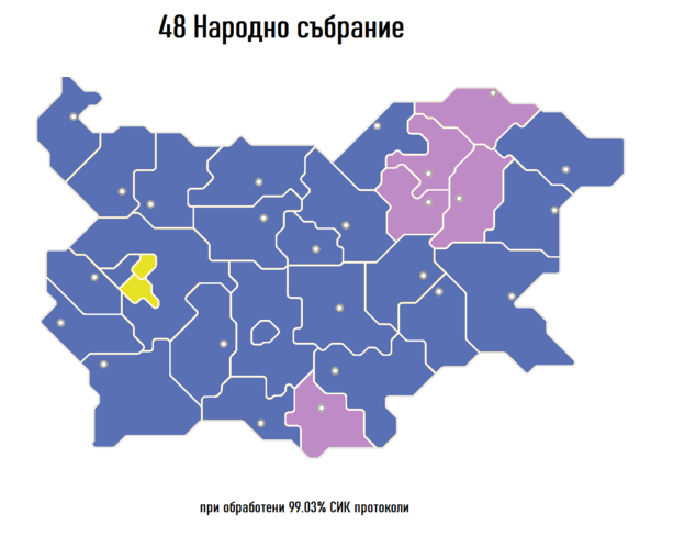 Резултатите от изборите по области сочат съкрушителна победа с 24:2 на ГЕРБ над ПП 