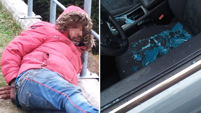 Мъж лежи окован в белезници до кола със счупено стъкло във Варна, ето какво се е случило СНИМКИ