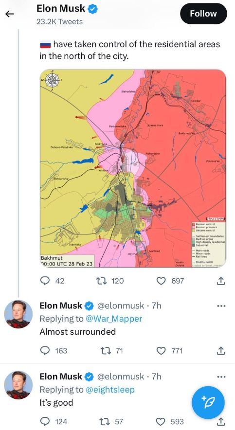 Илон Мъск: Бахмут е почти напълно обкръжен, и това е добре СНИМКА