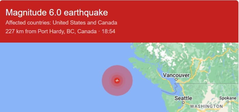 Мощно земетресение разтресе западния бряг на Канада