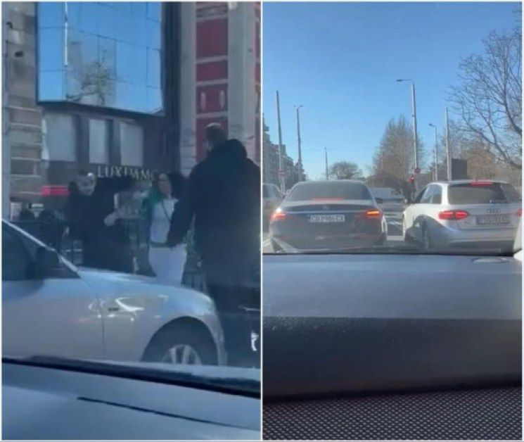 Сеир в Пловдив: Джигит гони с колата жена да я бие, тя не му остава длъжна ВИДЕО 