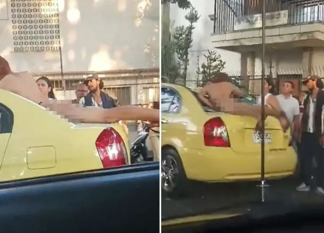 Всички са в ступор: Чисто гол мъж падна от дърво върху такси на оживена улица ВИДЕО 18+
