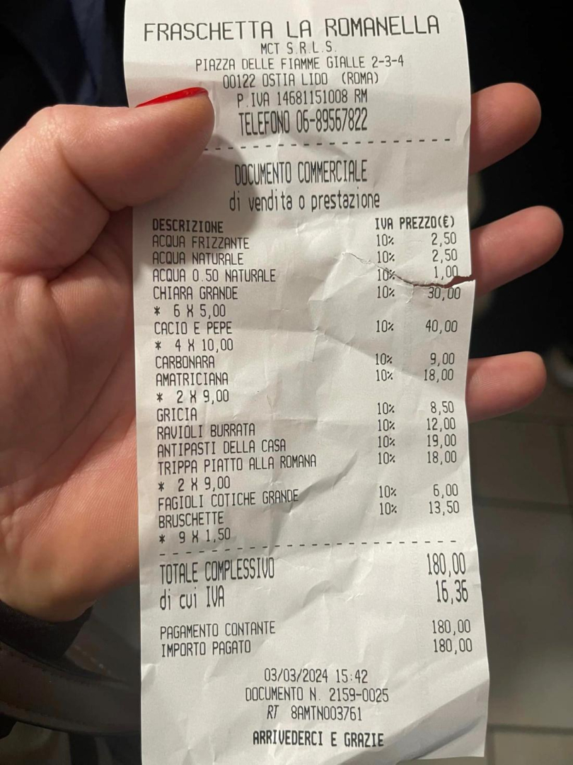Тази сметката от ресторант в Италия ще ви изуми СНИМКИ