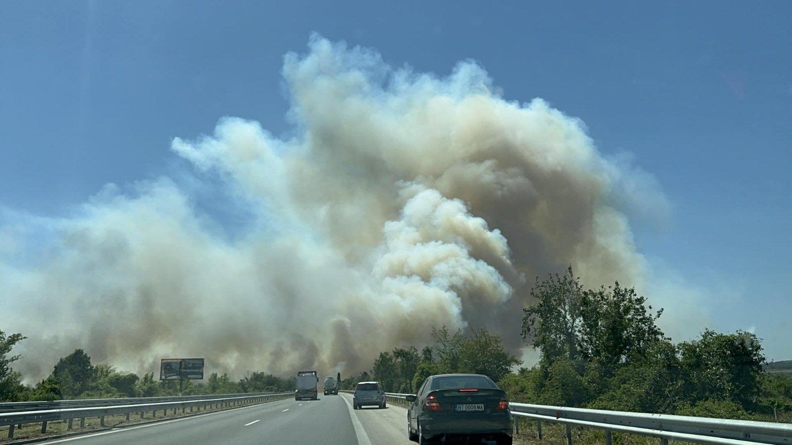 Огромен пожар на АМ "Хемус", забраниха излизането от Варна ВИДЕО 