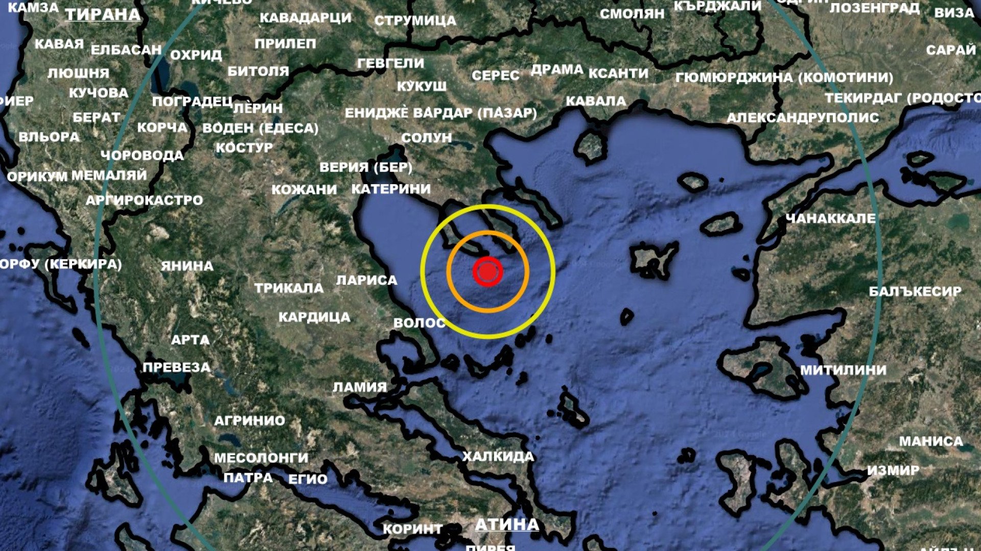 Силно земетресение до ръкав на Халкидки КАРТА