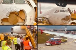 Ужас във въздуха: Градушка потроши самолет в сърцето на Европа СНИМКИ